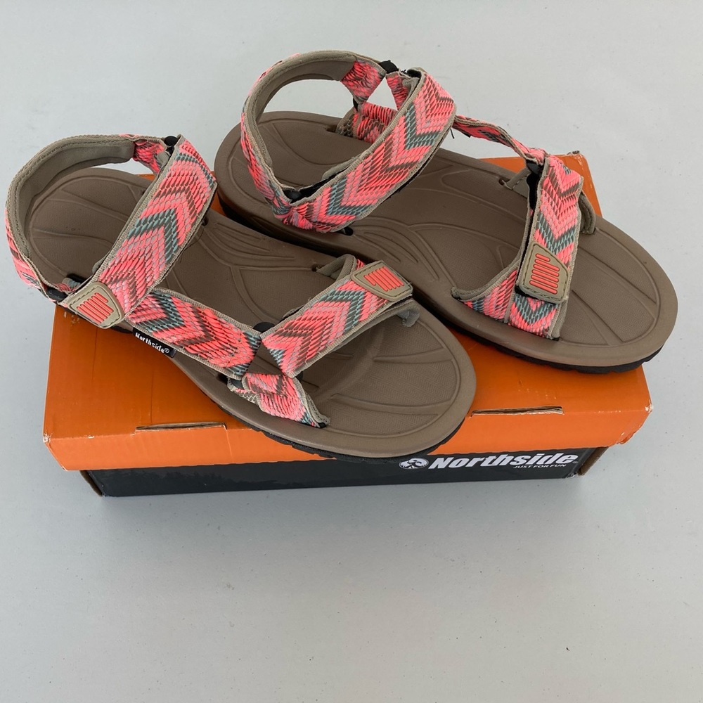 Northside Seaview Sport Hiking Sandals Women’s Size 7 NIB Tan & Coral - Picture 1 of 9